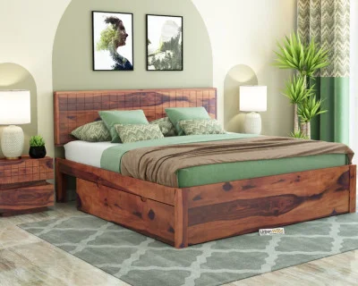 Solic Wooden Bed With Drawer Storage 