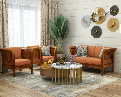 Crispin 2+1+1 Seater Wooden Sofa Set 
