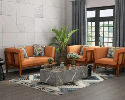 Grey Space 2+1+1 Seater Wooden Sofa Set 
