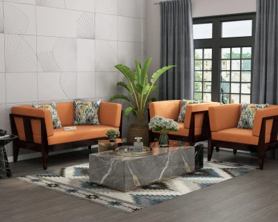 Grey Space 2+1+1 Seater Wooden Sofa Set 