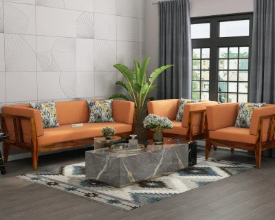 Grey Space 3+1+1 Seater Wooden Sofa Set 