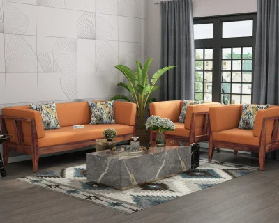 Grey Space 3+1+1 Seater Wooden Sofa Set 