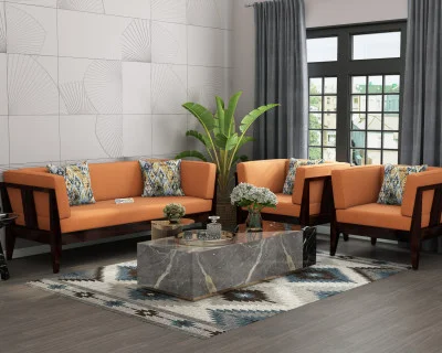 Grey Space 3+1+1 Seater Wooden Sofa Set 