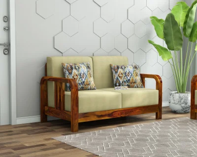 HomeBregg 2 Seater Wooden Sofa 