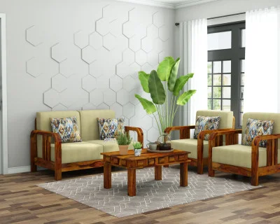 HomeBregg 2+1+1 Seater Wooden Sofa Set 