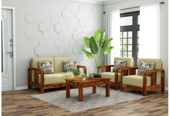HomeBregg 2+1+1 Seater Wooden Sofa Set 