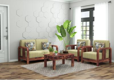 HomeBregg 2+1+1 Seater Wooden Sofa Set 