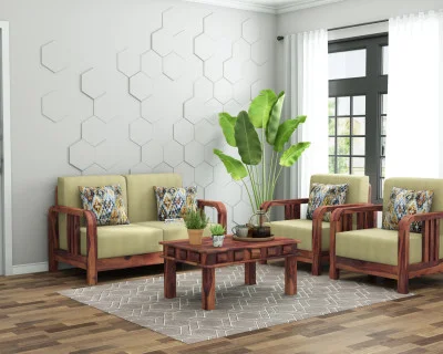 HomeBregg 2+1+1 Seater Wooden Sofa Set 