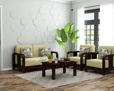 HomeBregg 2+1+1 Seater Wooden Sofa Set 
