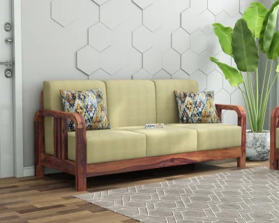 HomeBregg 3 Seater Wooden Sofa 