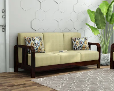 HomeBregg 3 Seater Wooden Sofa 