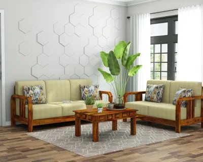 HomeBregg 3+2 Seater Wooden Sofa Set 