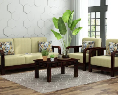 HomeBregg Wooden Sofa Set 3+1+1 Seater 
